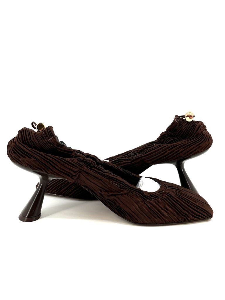 Cult Gaia Winona Pumps Java Size 8.5 Eu 38.5 Fabric Square Toe Drawstring Heel — image 7 of 8